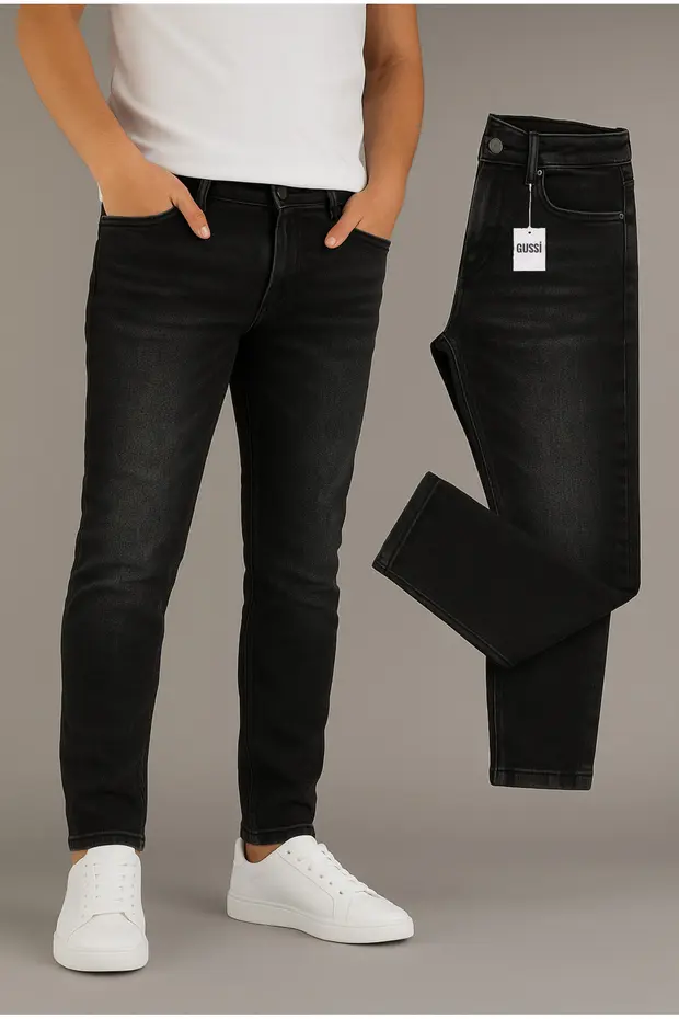 جينز رجالي أسود ضيق بقصة نحيفة من DOPPIO'N DENIM