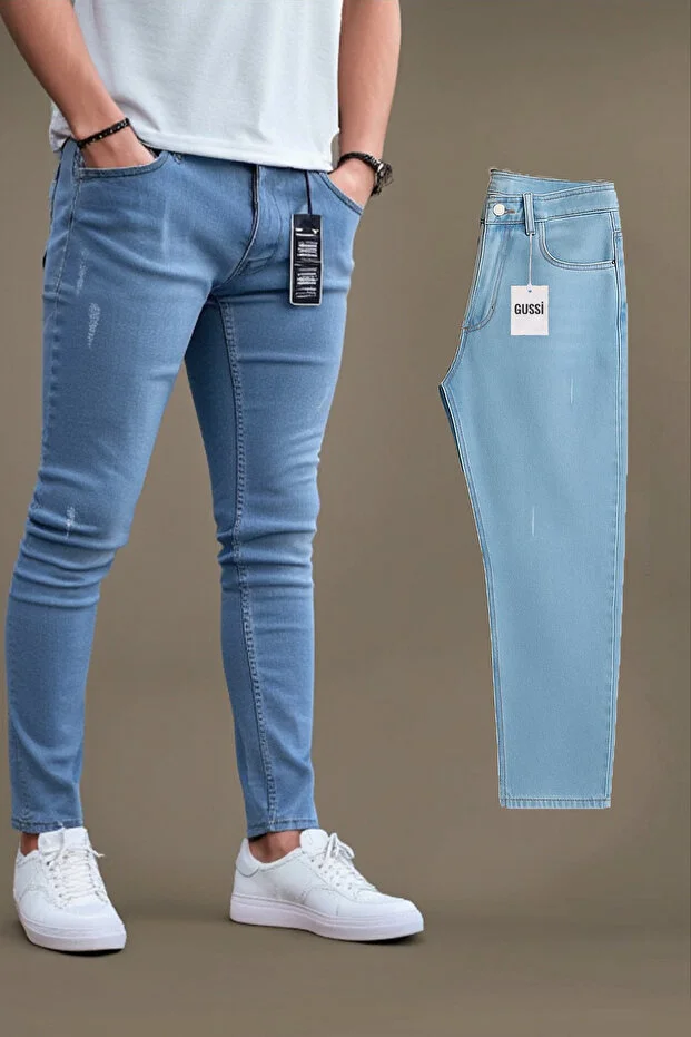 جينز رجالي أزرق بقصة ضيقة من دولبيو إن دِنيم