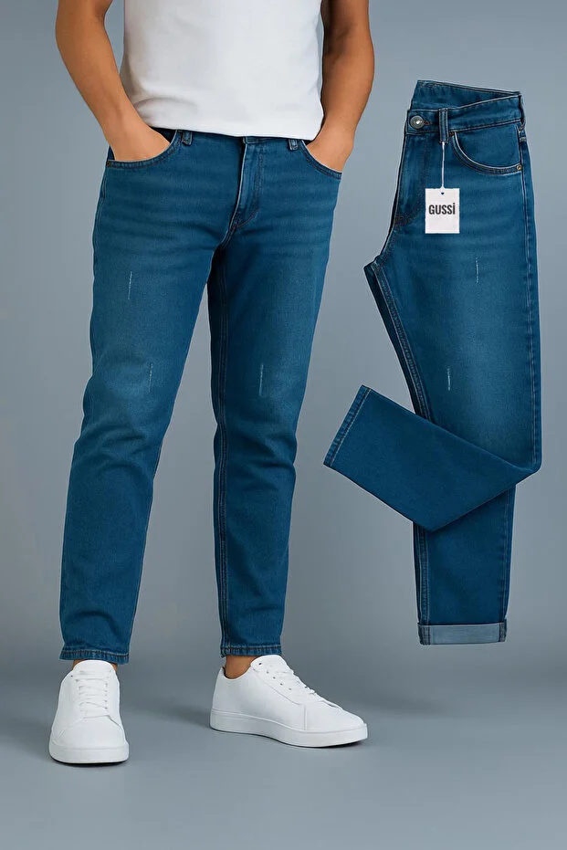 جينز رجالي أزرق ضيق بقصة ساق رفيعة من DOPPIO'N DENIM