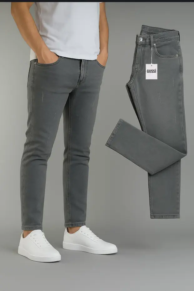 جينز رجالي DOPPIO'N DENIM بتصميم ضيق رفيع مع أرجل نحيفة