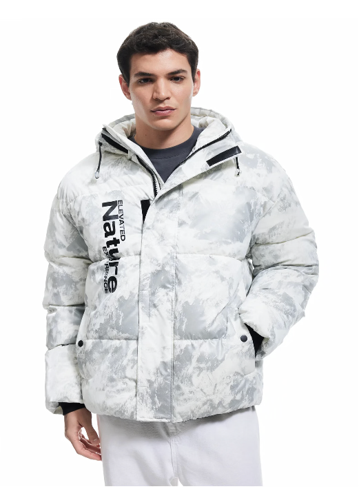 معطف مضاد للماء والغبار بلون أبيض مموه من KOTON