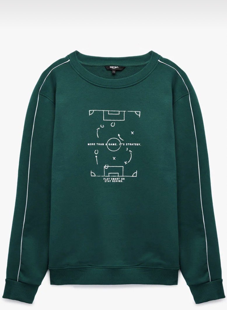 سويت شيرت بياقة دائرية وأكمام طويلة باللون الأخضر من KOTON