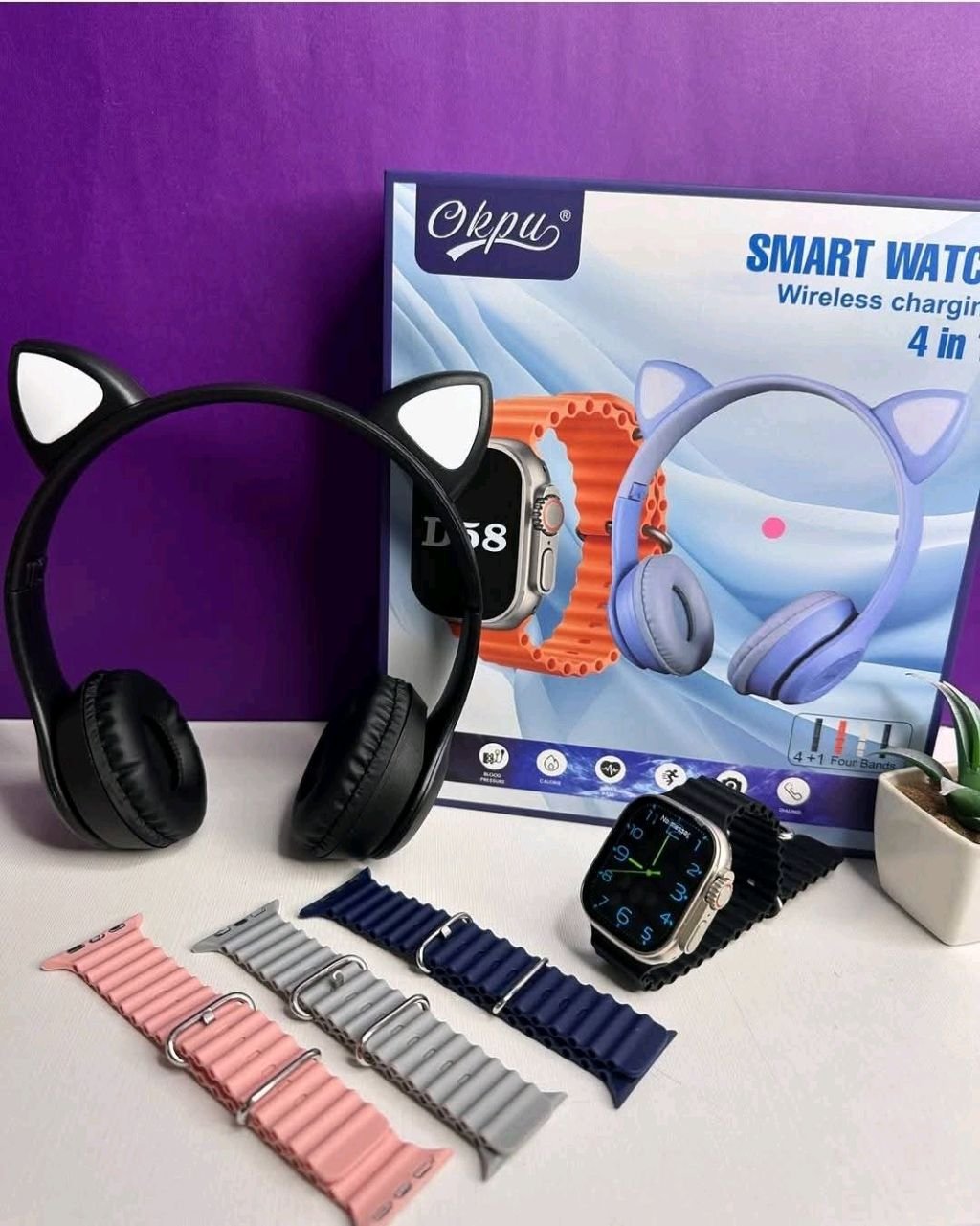 باكيج ساعة ذكية مع هيدفون