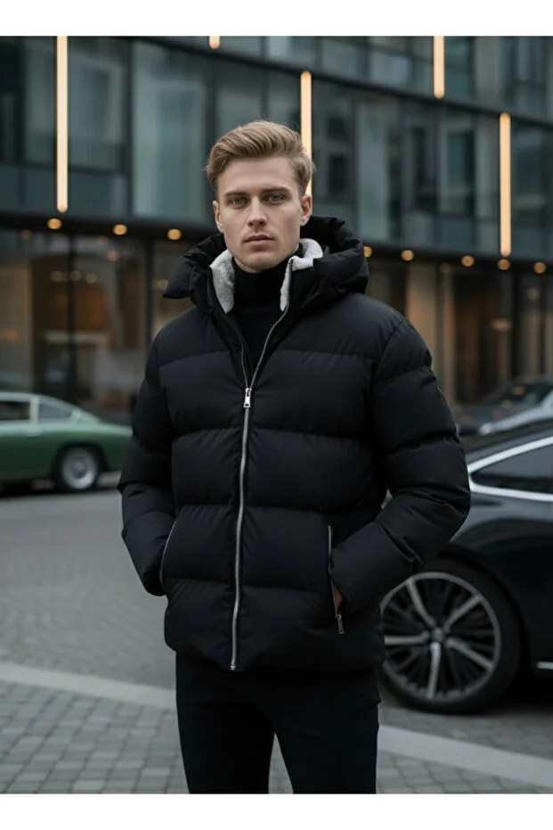 معاطف الرجال معاطف الشتاء السوداء مقاومة للماء والبرد معطف الفرو الرقبة معطف الرجال