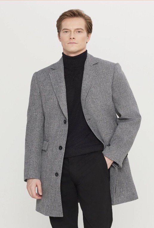 معطف رجالي طويل باللون الرمادي من AC&CO
