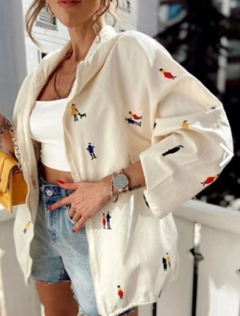 سترة كتان بلون كريمي