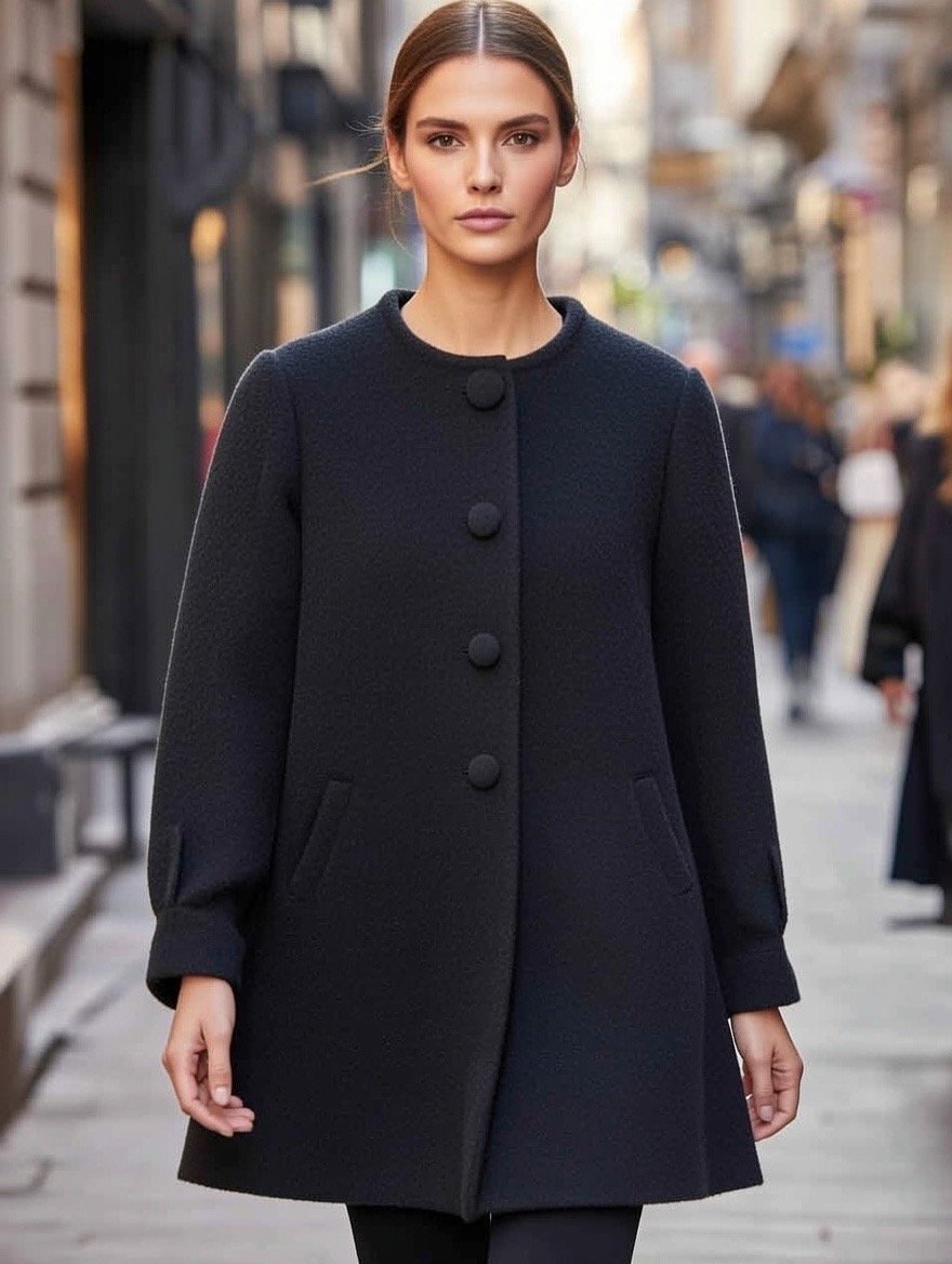 معطف صوف نسائي بتصميم كلاسيكي
